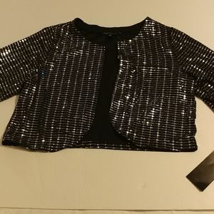 Black silver sparkle bolero coat Med NWT